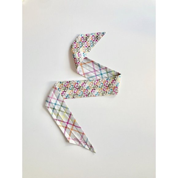 Coach Accessories - COACH Multi Color Logo Check Print Silk Twill 34" x 2.5" Twilly Skinny Scarf